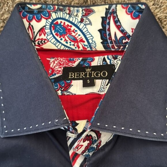 Bertigo 5(XL) Blue Contrast Cuff Dress Shirt - Picture 2 of 6